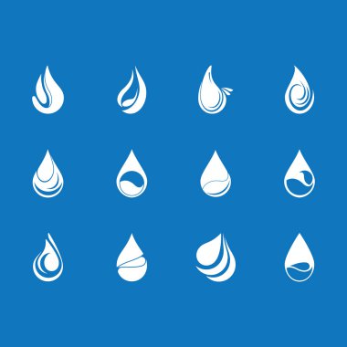 Su damlası simgesi ve sembol vektör şablonu çizimi