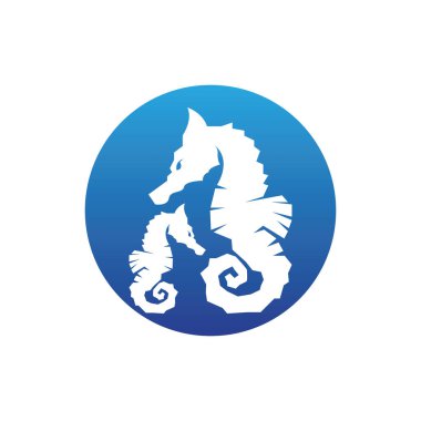 Deniz atları balık simgesi ve sembol vektör şablonu çizimi