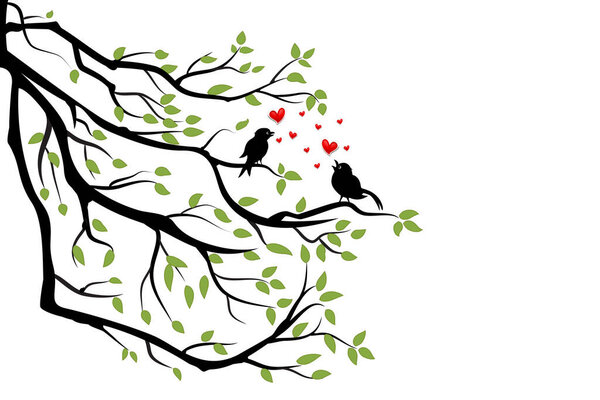 Love birds on a branch tree. It captures the essence of affectionate scene of two lovebirds perched harmoniously on a delicate branch.This evokes a sense of warmth romantic and tenderness unity souls valentine symbol icon vector image logo design