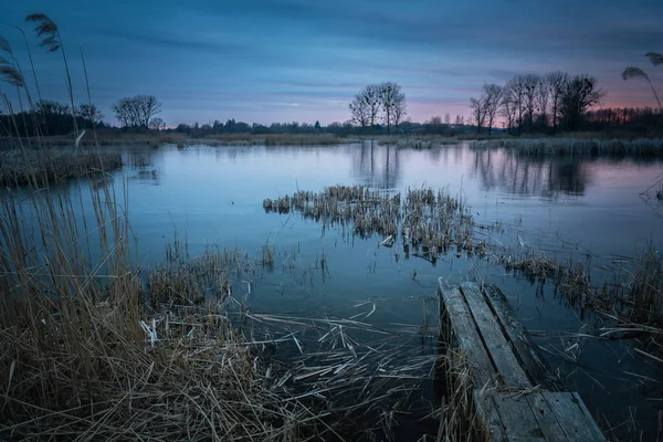 März Blick Auf Den See Nach Sonnenuntergang Stankow Polen — Stockfoto
