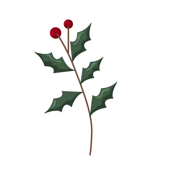 Baga Natal Holly Ramo Floral Vermelho Xmas Inverno Decoração Natal — Vetor de Stock