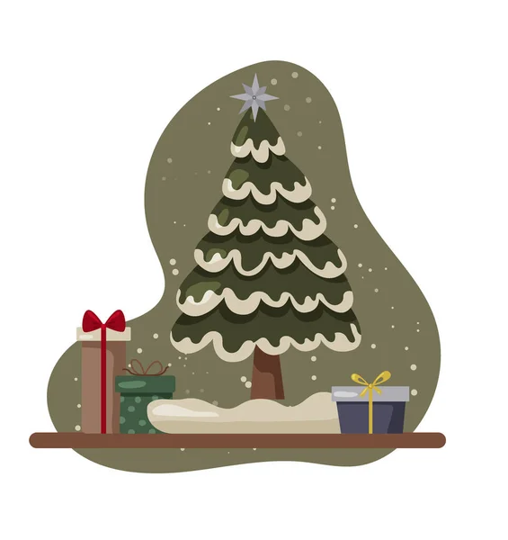 Arbre Noël Avec Des Cadeaux Pins Pour Carte Vœux Invitation — Image vectorielle