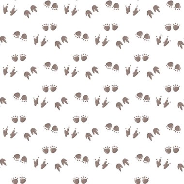 Dinozor dikişsiz ayak izi izleri. Pençeli, taşlı, gökkuşaklı en az renkli arkaplan. Dinozor ayak izleri tekstil, sarma, duvar kağıdı ve tasarım için mükemmel.