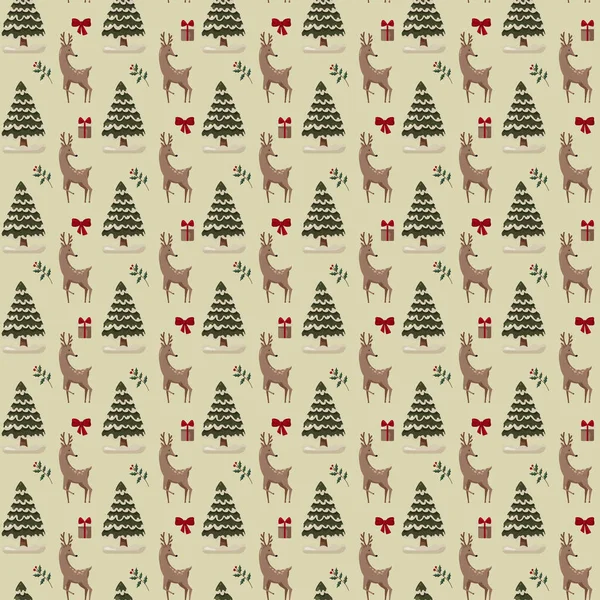 Kerst Naadloos Patroon Met Boom Santa Decoratie Geschenken Kerst Naadloos — Stockvector