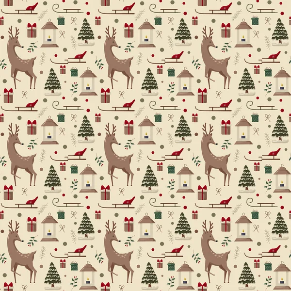 Christmas seamles pattern with tree, santa, decoration, gifts. Christmas seamless pattern perfect for textile, wrap and wallpaper and design