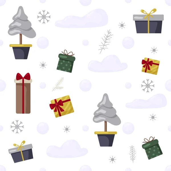 Noel Ağacı Noel Baba Süs Hediyeler Tekstil Ambalaj Duvar Kâğıdı — Stok Vektör