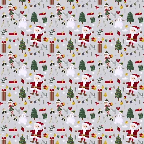 Weihnachten Seamles Muster Mit Baum Weihnachtsmann Dekoration Geschenke Weihnachten Nahtlose — Stockvektor