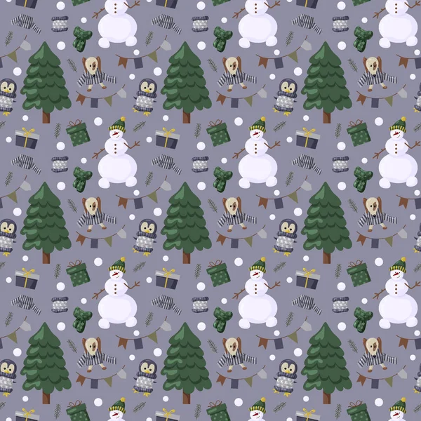 Christmas seamles pattern with tree, santa, decoration, gifts. Christmas seamless pattern perfect for textile, wrap and wallpaper and design