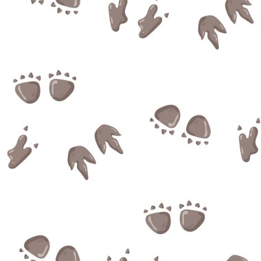 Dinozor dikişsiz ayak izi izleri. Pençeli, taşlı, gökkuşaklı en az renkli arkaplan. Dinozor ayak izleri tekstil, sarma, duvar kağıdı ve tasarım için mükemmel.