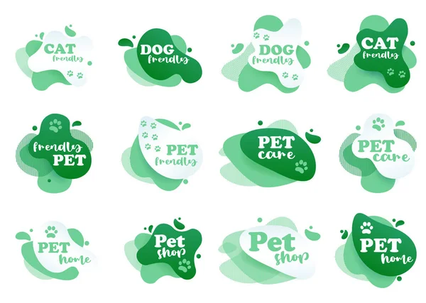 Haustierfreundlich Etiketten Und Aufkleber Emblem Mit Tropfen Für Web Und — Stockfoto