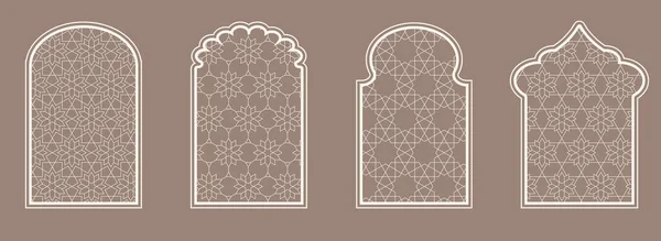 Forme Fenêtre Islamique Avec Motif Mashrabiya Cadre Porte Arabe Arhitecture — Image vectorielle
