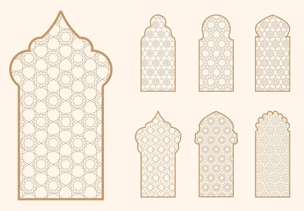 Исламская Форма Окна Рисунком Машрабии Арабская Дверная Рама Исламская Архитектура — стоковый вектор