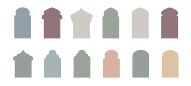 İslami pencere bohem renkleri. Arapça kapı şekli. Pencere ve kapının İslami mimari unsurları.