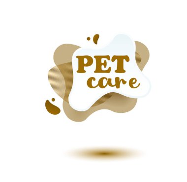 Hayvan dostu etiket. Kahverengi etiket ve etiketler web ve yazıcı etiketi için pençe damlaları ile amblem. Evcil hayvan ve bakım etiketi. Tasarım için vektör illüstrasyonu