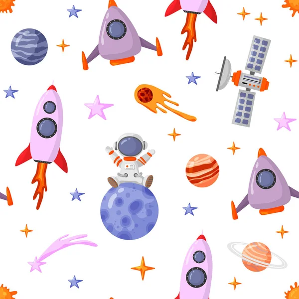 Astronaut Space Seamless Pattern Space Elements Seamless Pattern Design Posters — Stock Vector