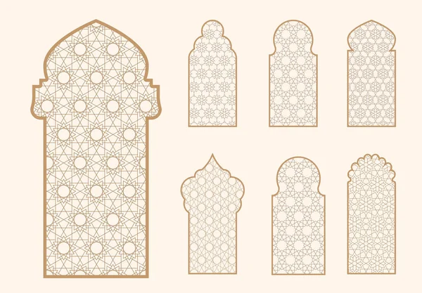 Forme Fenêtre Islamique Avec Motif Mashrabiya Cadre Porte Arabe Arhitecture — Image vectorielle