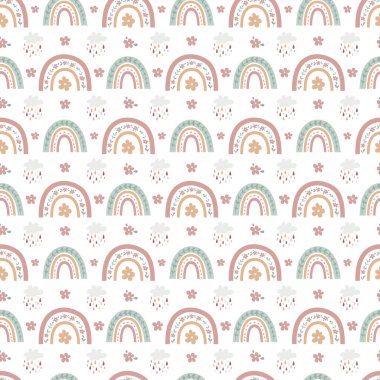 Boho bebek gökkuşağı pürüzsüz desen. Projeniz için Boho renk gökkuşağı arkaplanı
