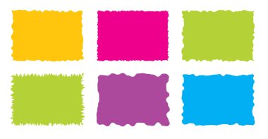 Tırtıklı dikdörtgen. Parlak renkli, basit şekiller. Dikdörtgen kağıt şablonu pürüzlü ve pürüzlü