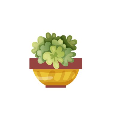 Saksıda yetişen bitkiler. Güzel ev dekorasyonları, beyaz arka planda izole edilmiş bitkiler. Çizgi film düz çizimi