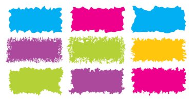 Tırtıklı dikdörtgen. Parlak renkli, basit şekiller. Dikdörtgen kağıt şablonu pürüzlü ve pürüzlü