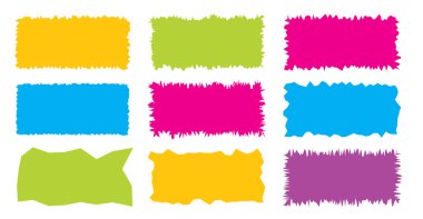 Tırtıklı dikdörtgen. Parlak renkli, basit şekiller. Dikdörtgen kağıt şablonu pürüzlü ve pürüzlü