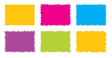 Tırtıklı dikdörtgen. Parlak renkli, basit şekiller. Dikdörtgen kağıt şablonu pürüzlü ve pürüzlü