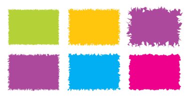 Tırtıklı dikdörtgen. Parlak renkli, basit şekiller. Dikdörtgen kağıt şablonu pürüzlü ve pürüzlü