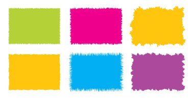 Tırtıklı dikdörtgen. Parlak renkli, basit şekiller. Dikdörtgen kağıt şablonu pürüzlü ve pürüzlü