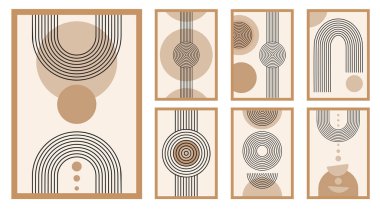 Zen kemer seti, basit çizgi kemer ve şekiller. Geometrik Japon zen deseni minimum elementler. Boho tarzı şeritler