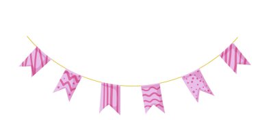 Bunting çelenk karalama. Bayrakların doğum günü çelengi. Festival veya Noel partisi sınır süslemesi