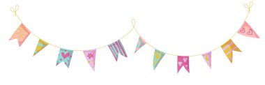 Bunting çelenk karalama. Bayrakların doğum günü çelengi. Festival veya Noel partisi sınır süslemesi