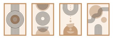Zen kemer seti, basit çizgi kemer ve şekiller. Geometrik Japon zen deseni minimum elementler. Boho tarzı şeritler