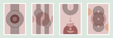 Zen kemer seti, basit çizgi kemer ve şekiller. Geometrik Japon zen deseni minimum elementler. Boho tarzı şeritler