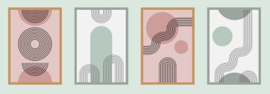 Zen kemer seti, basit çizgi kemer ve şekiller. Geometrik Japon zen deseni minimum elementler. Boho tarzı şeritler