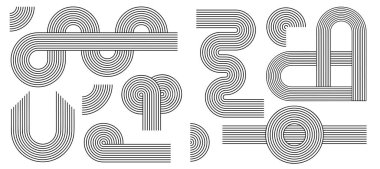 Zen kemer seti, basit çizgi kemer ve şekiller. Geometrik Japon zen deseni minimum elementler. Boho tarzı şeritler