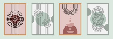 Zen kemer seti, basit çizgi kemer ve şekiller. Geometrik Japon zen deseni minimum elementler. Boho tarzı şeritler