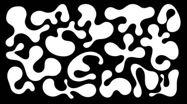 Soyut şekiller, çeşitli organik formlar ve düzensiz kabarcıklar içeren dinamik bir düzende ortaya çıkar..