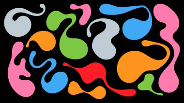 Değişik renklerdeki canlı ve organik şekiller siyah arkaplanda soyut bir düzenleme oluşturur. Kütleler boyutları ve düzensizlikleri değişerek canlı ve dinamik bir görsel etki yaratıyor..