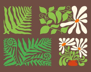 Kırılmamış dalga çizgileri çiçek elementleriyle süslenmiş, retro-esinlenmiş eserler için mükemmel.