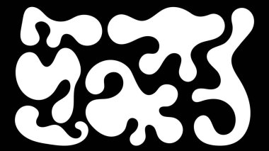 Beyaz renkteki düzensiz organik şekiller, akışkanlık ve form gösteren siyah bir zemine karşı sanatsal olarak düzenlenmiştir. Damlalar ve kıvrımlar bir hareket ve yaratıcılık hissi uyandırıyor..