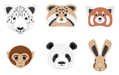 Bir kar leoparı, rakun, kırmızı panda, maymun, panda ve tavşan da dahil olmak üzere çeşitli biçimlendirilmiş hayvan yüzleri sergilenmektedir. Her yüz basit, çizgi film benzeri tasarımlarla yaratılır..