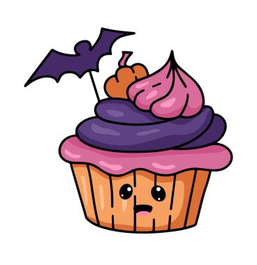 Kawaii tarzı şirin Cadılar Bayramı kekleri koleksiyonu. Komik suratları ve cadı şapkaları, yarasalar ve balkabakları gibi ürkütücü dekorasyonları var. Parti davetiyeleri, çıkartmalar, sosyal medya ve mevsimlik tasarımlar için mükemmel..