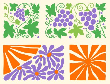 70 'lerin estetik, dalgaları ve neşeli çiçekleri yansıtan renkli çiçek tasarımları. Karmaşık desenler geçmişe dönük cazibeyle patlıyor, güzelliği kutluyor..