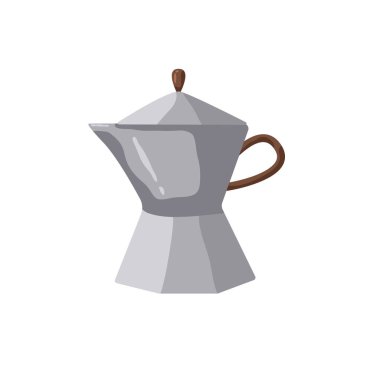 Klasik bir soba ocağı kahve makinesi parlak gümüş gövdesi ve tahta sapıyla sergilenir. Zengin espresso demlemek için mükemmel, aroma ve sıcaklıkla dolu sıcak sabahları davet etmek için..