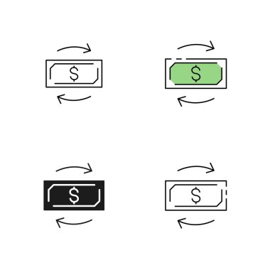 Banknote with currency exchange sign vector icon in line style, glyph, Lineal color. Finance, money and online banking sign