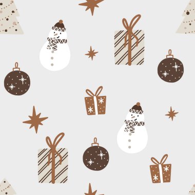 Kusursuz bir Noel deseni. Paket kağıdı, kumaş, tekstil için yeni yıl arkaplan vektör çizimi