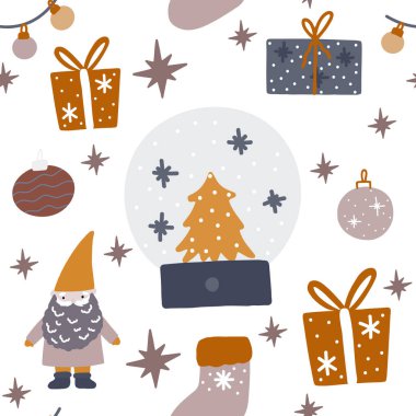 Kusursuz bir Noel deseni. Paket kağıdı, kumaş, tekstil için yeni yıl arkaplan vektör çizimi