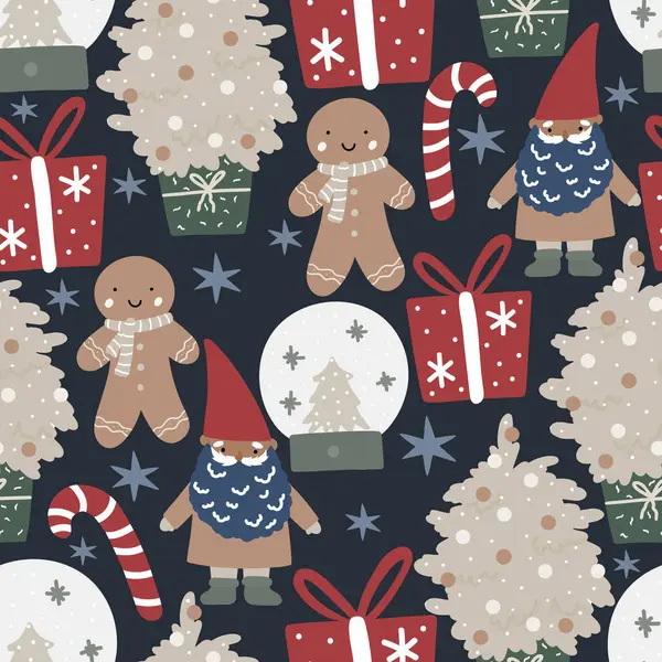 Kusursuz bir Noel deseni. Paket kağıdı, kumaş, tekstil için yeni yıl arkaplan vektör çizimi