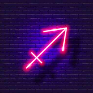 Yay burcu burcu, neon simgesi. Astrolojik burç işaretleri parlıyor.