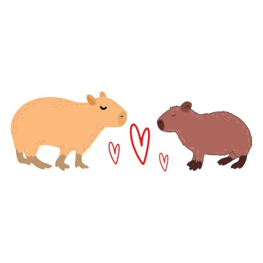 Düz dizaynlı komik Capybara karakterini seviyorum. Şirin Capybara vektör illüstrasyonu